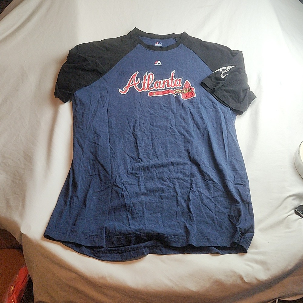 Majestic Atlanta Braves Raglan T-Shirt Navy Two-Tone MLB Men's Size XL
